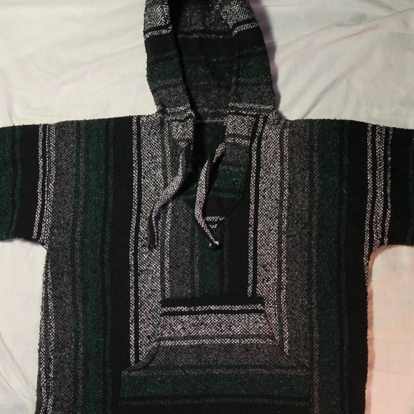 COPY - green white and black poncho hoodie - Picture 1 of 8